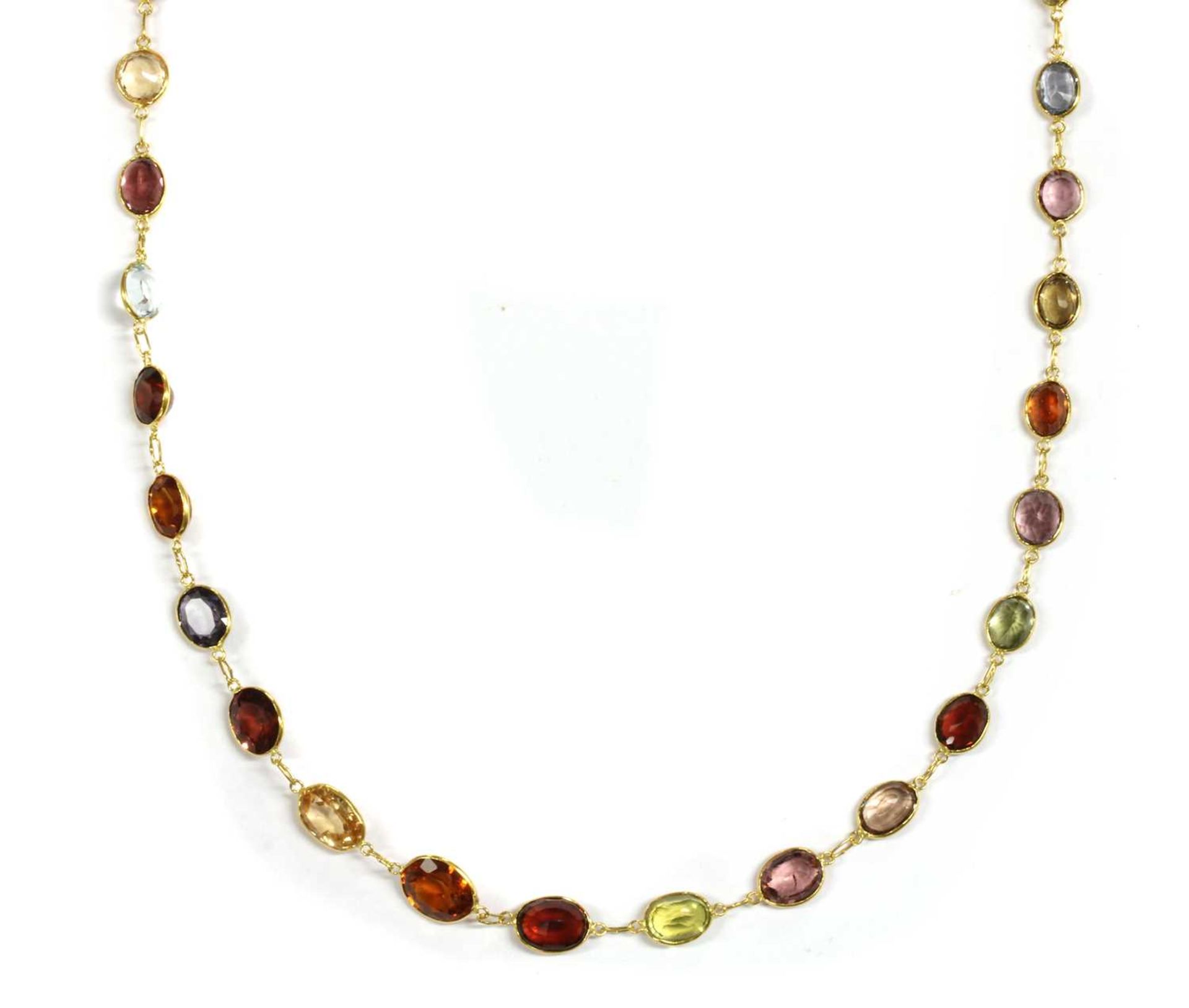 A gold assorted gemstone rivière necklace,