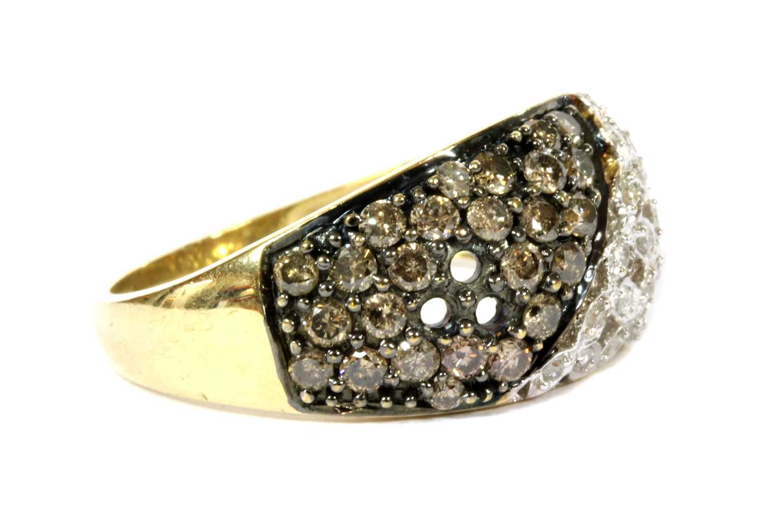 A 9ct gold fancy brown and white diamond bombé cluster ring, - Image 3 of 3
