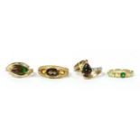 Four 9ct gold rings,