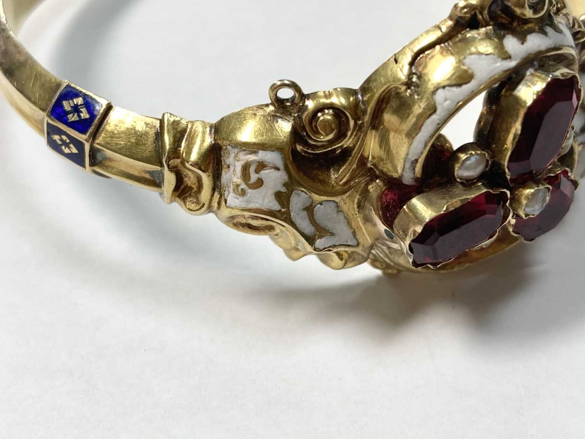 A Swedish gold paste, split pearl and enamel hollow hinged bangle, c.1850, - Image 13 of 19