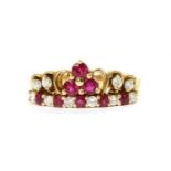 An 18ct gold ruby and diamond crown ring,