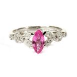 An 18ct white gold pink sapphire and diamond ring,