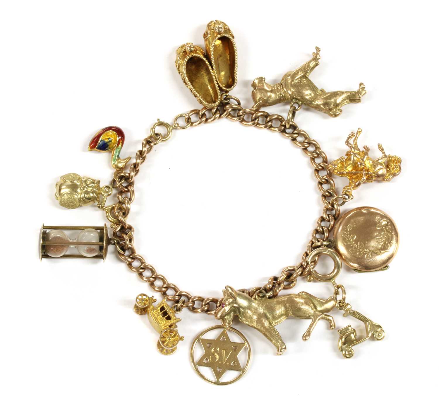 A 9ct gold charm bracelet,