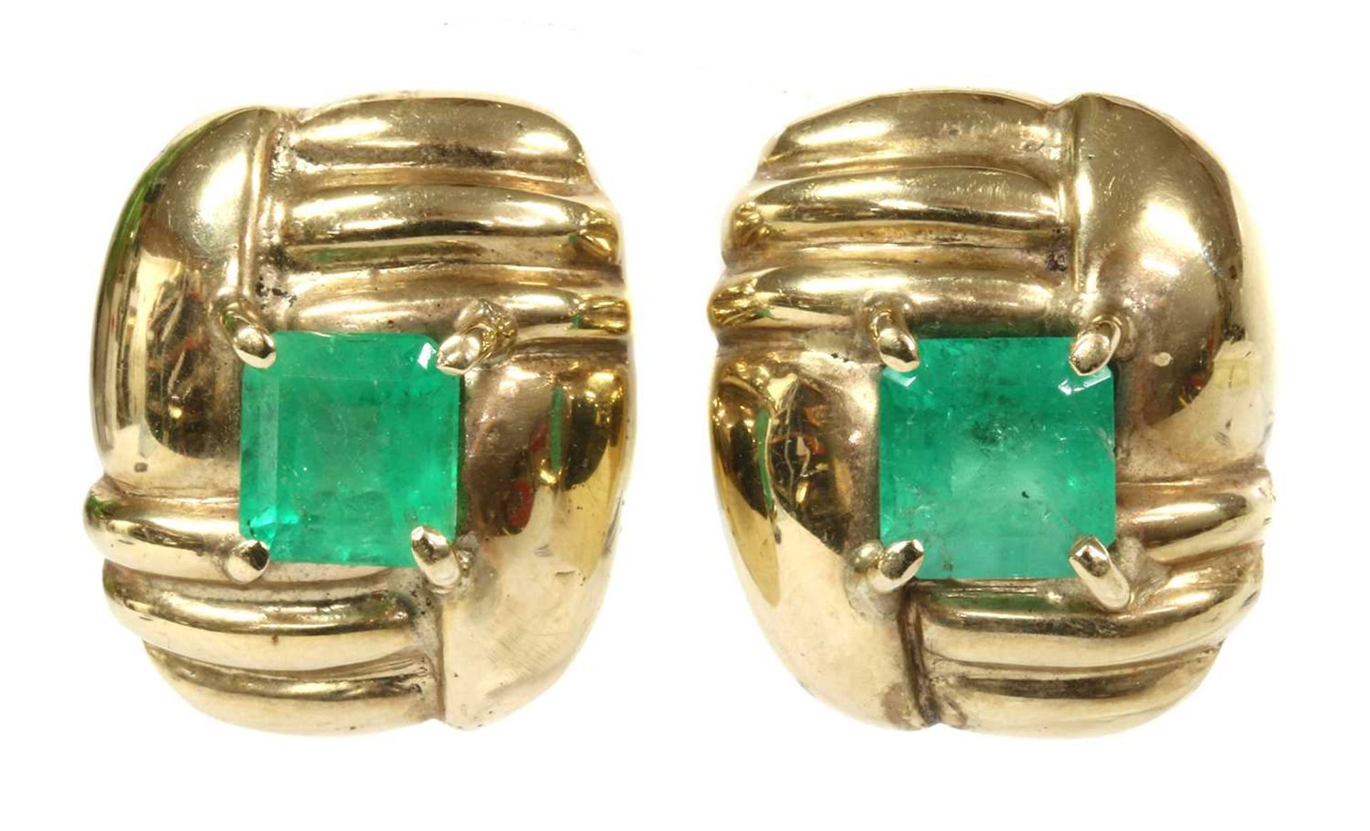 A pair of 9ct gold emerald stud earrings,