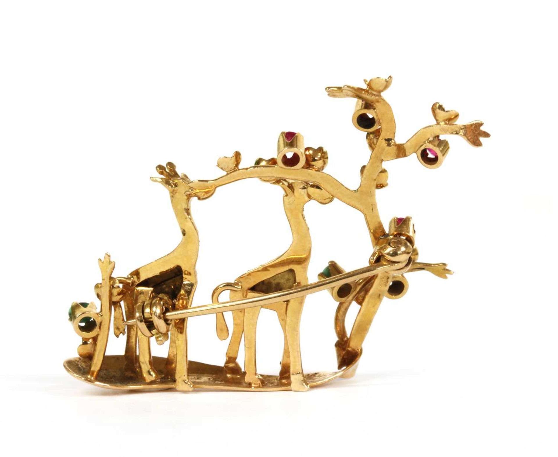 An Italian gold ruby and turquoise set giraffe brooch, c.1950, - Image 2 of 2