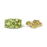 A 9ct gold peridot and diamond ring,