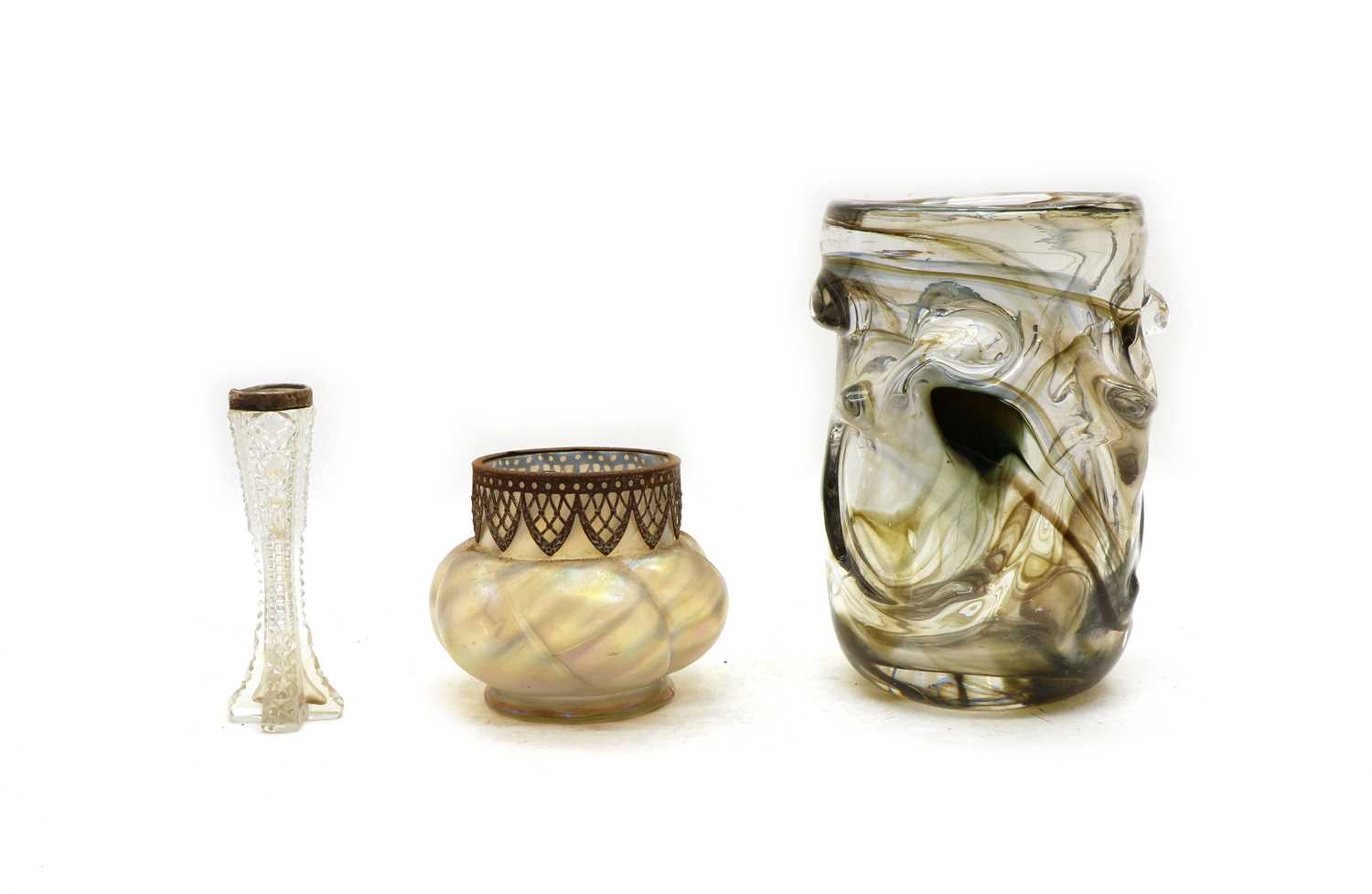 A Whitefriars style cylindrical smoked glass vase,