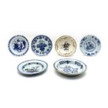 Delftware, four English delftware plates,