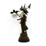 A French painted spelter figural table lamp after Auguste Moreau