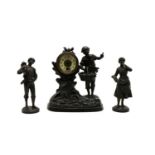 A spelter clock garniture,