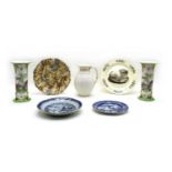 A collection of pottery including: a blue and white pearlware plate,