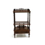 A Victorian rosewood canterbury whatnot,