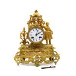 A Continental gilt spelter mantel clock,