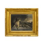 A 19th century gilt framed print of a water spaniel and puppies