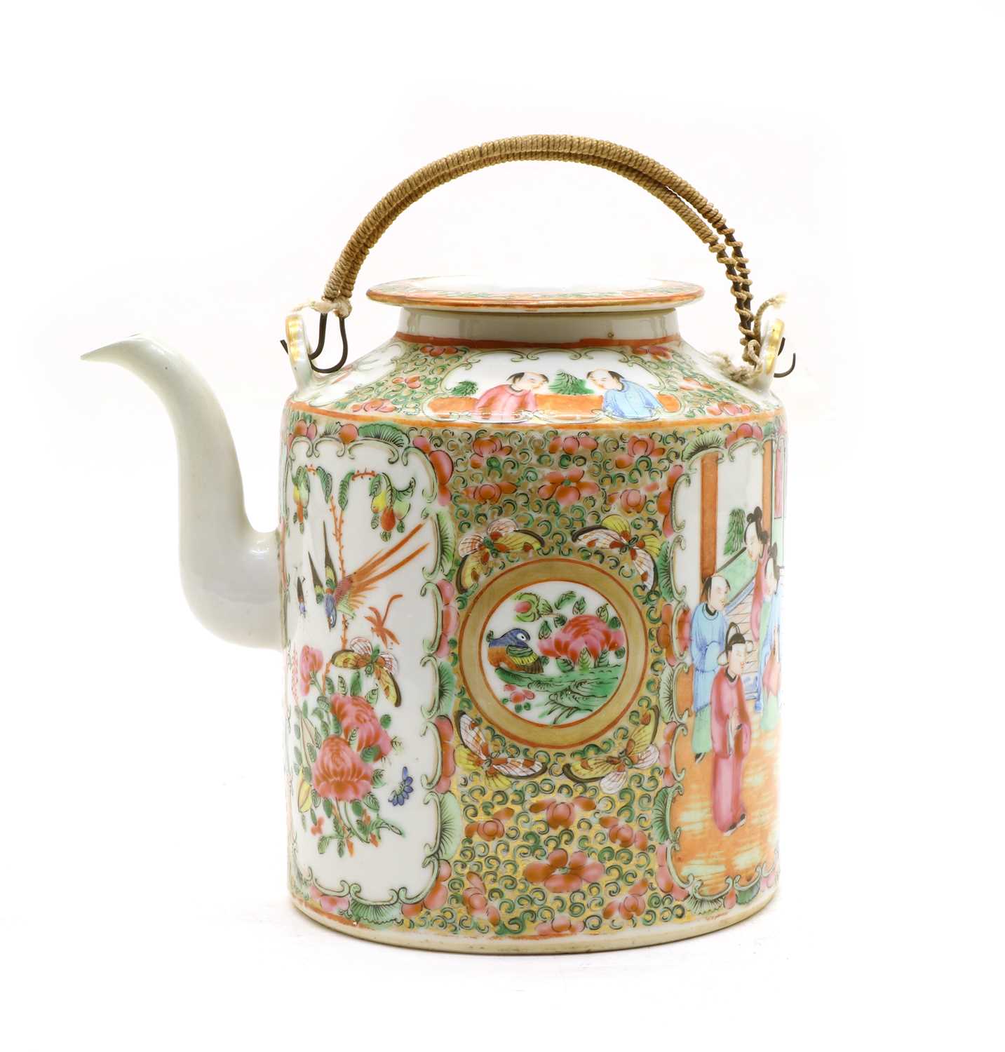 A famille rose canton porcelain tea kettle c. 1880,