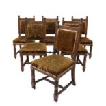Six walnut dining chairs,