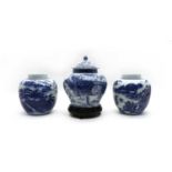 A pair of Chinese blue and white ginger jars and covers,