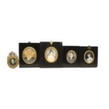 Five 19th century oval portrait miniatures