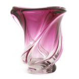 A Val St Lambert pink and clear glass vase,