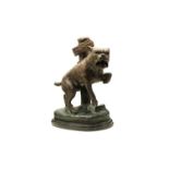 After C Valton a modern bronze of an aggressive tethered mastiff dog