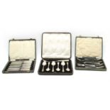 Six various cased silver cutlery sets