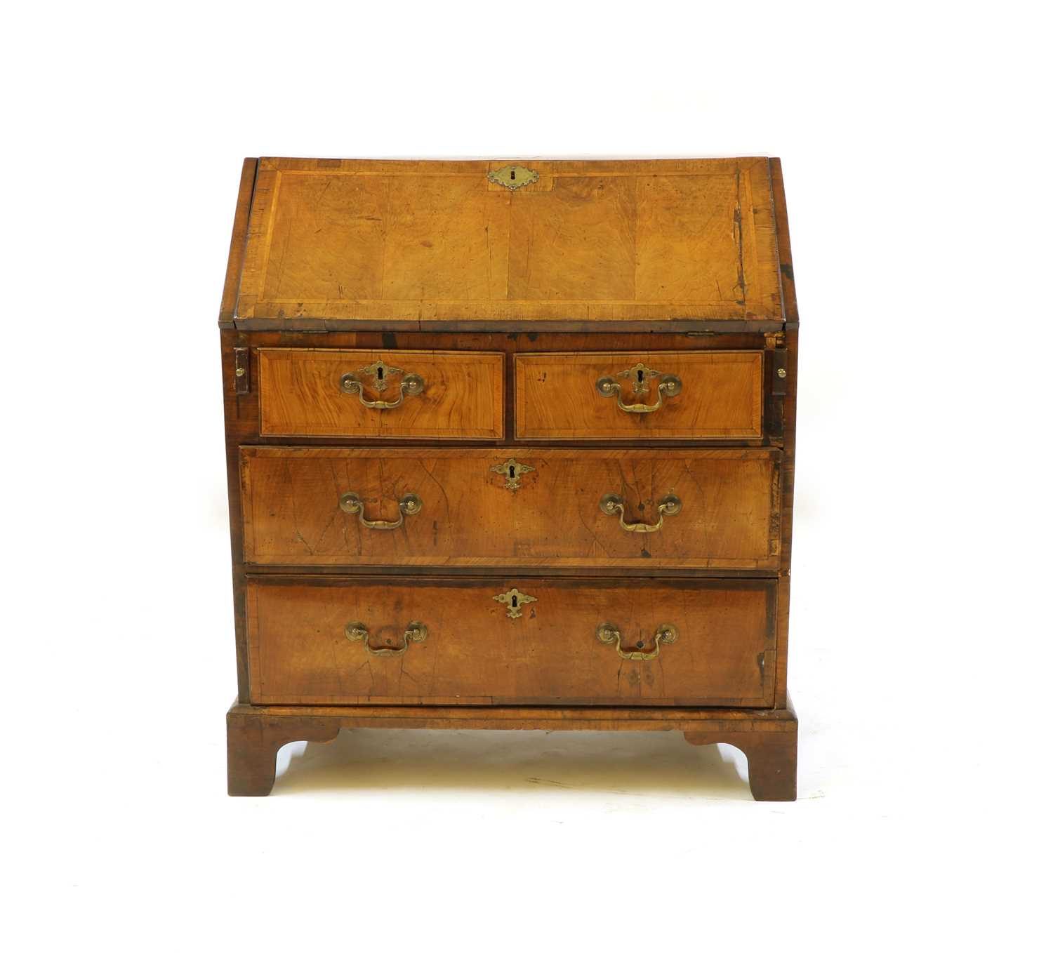 An early 18th century walnut bureau,