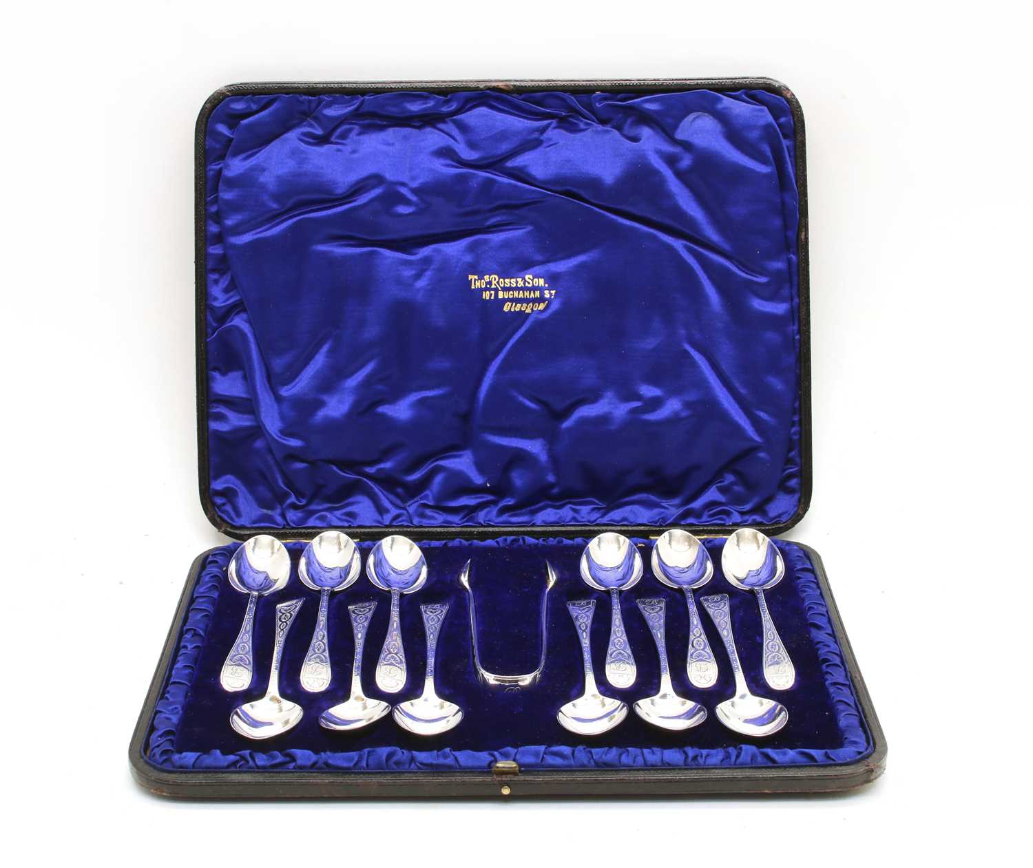 A cased set of 12 silver teaspoons,