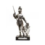 An Italian silver coloured knight on marble base