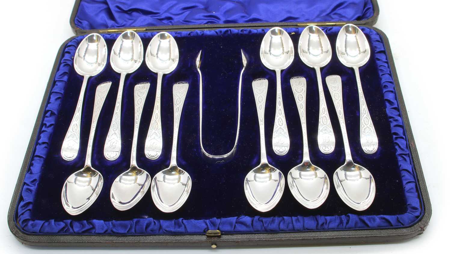 A cased set of 12 silver teaspoons, - Image 2 of 2