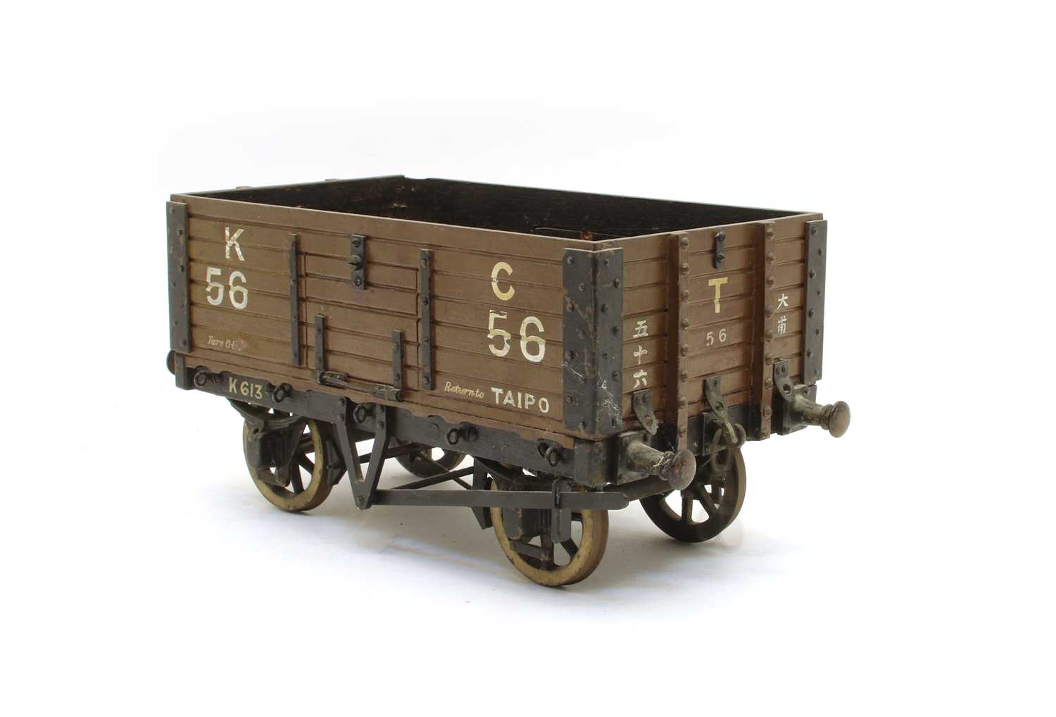 A scratch built model of an open wagon,