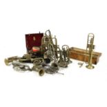 A collection of 'trumpet family' instruments,