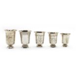 Five French white metal goblets,