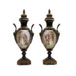 A pair of French Sevres-style porcelain and gilt-metal mounted vases and covers,