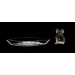 A navette form glass pin tray,