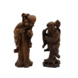 A Chinese carved wood figure of Shou-lao,