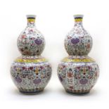 A pair of modern Chinese doucai double gourd vases