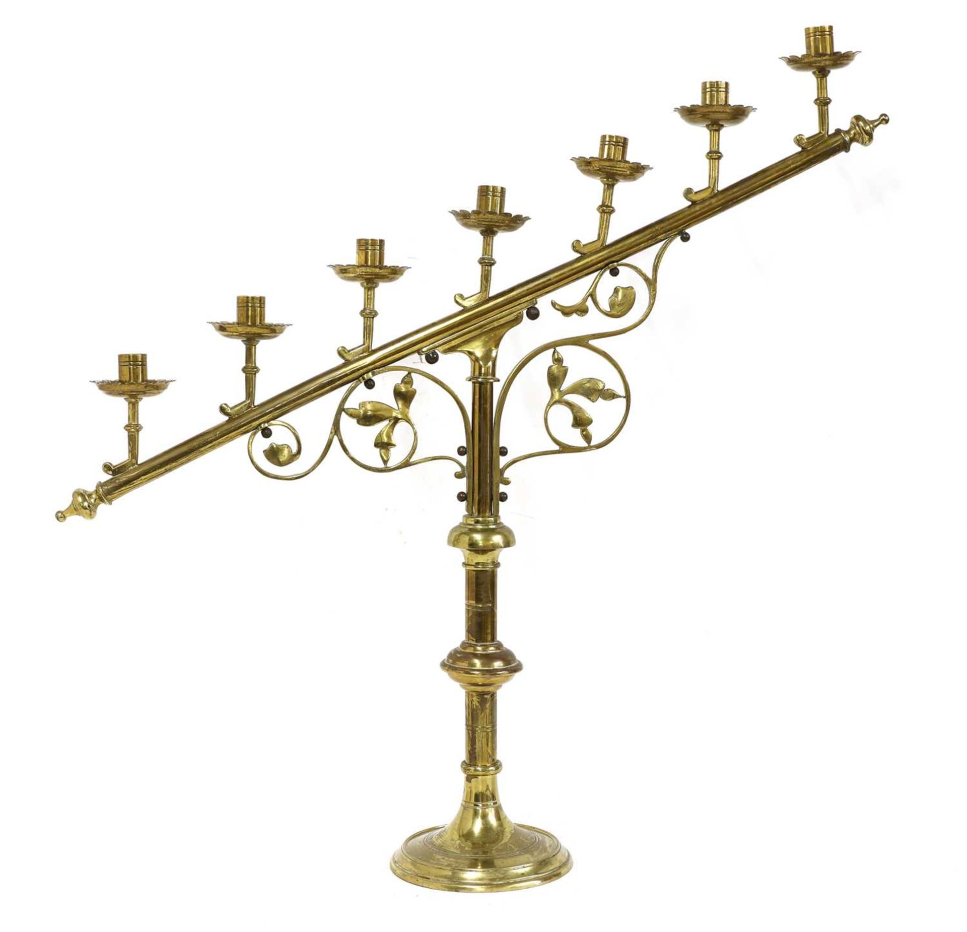 A pair of brass ecclesiastical candlesticks - Image 2 of 4