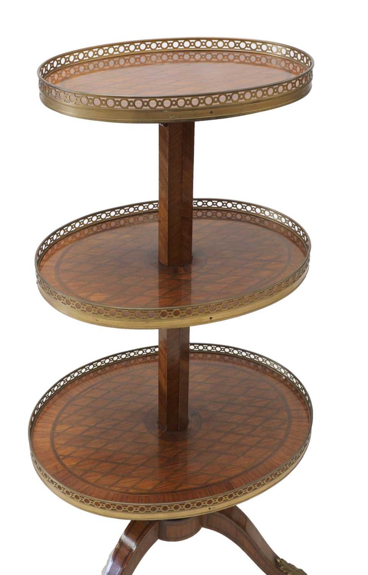 A Louis XVI-style kingwood and parquetry étagère, - Image 3 of 3
