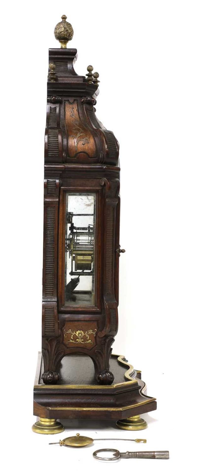 A French mahogany and brass inlaid table clock on stand - Image 3 of 4