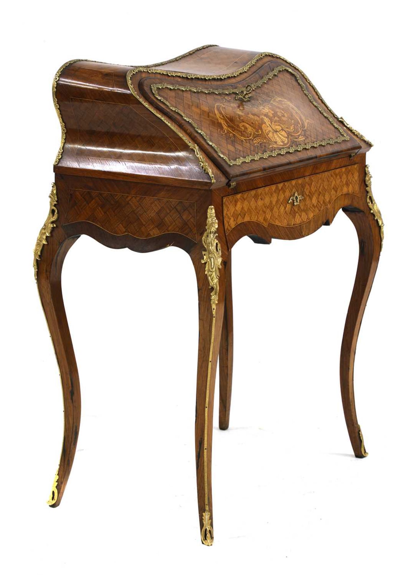 A French Louis XV-style rosewood and satinwood bureau de dame, - Image 2 of 5