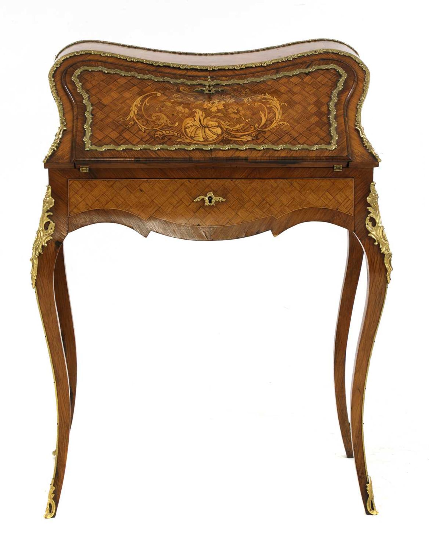 A French Louis XV-style rosewood and satinwood bureau de dame,