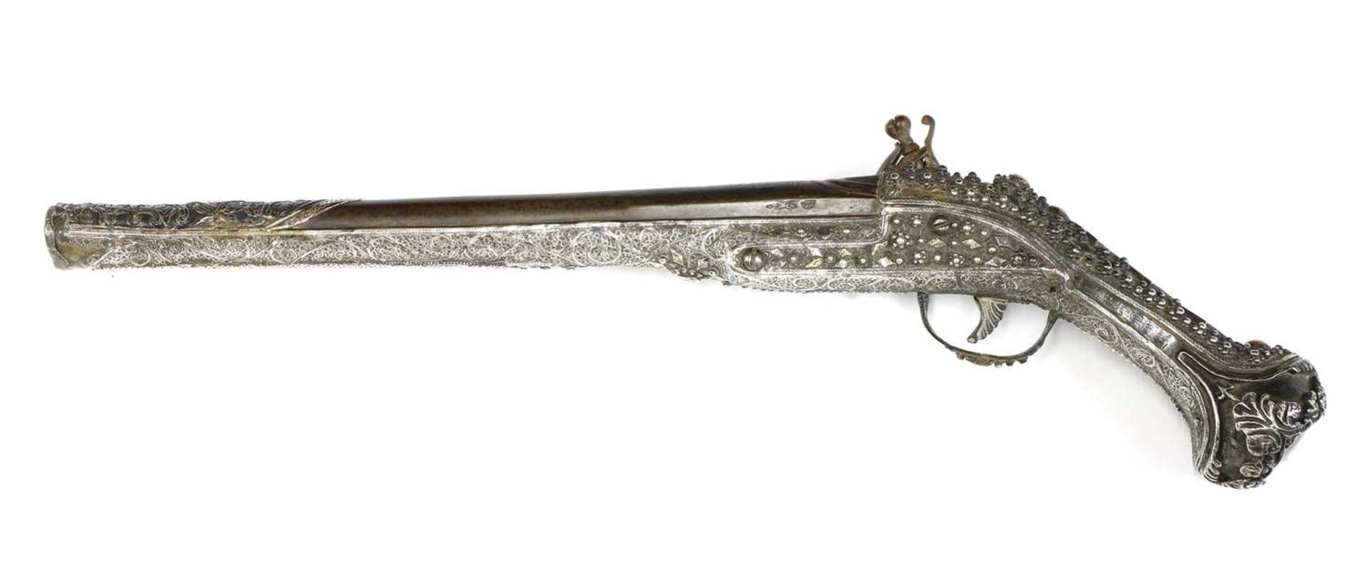 A Turkish silver-mounted flintlock pistol, - Bild 6 aus 45