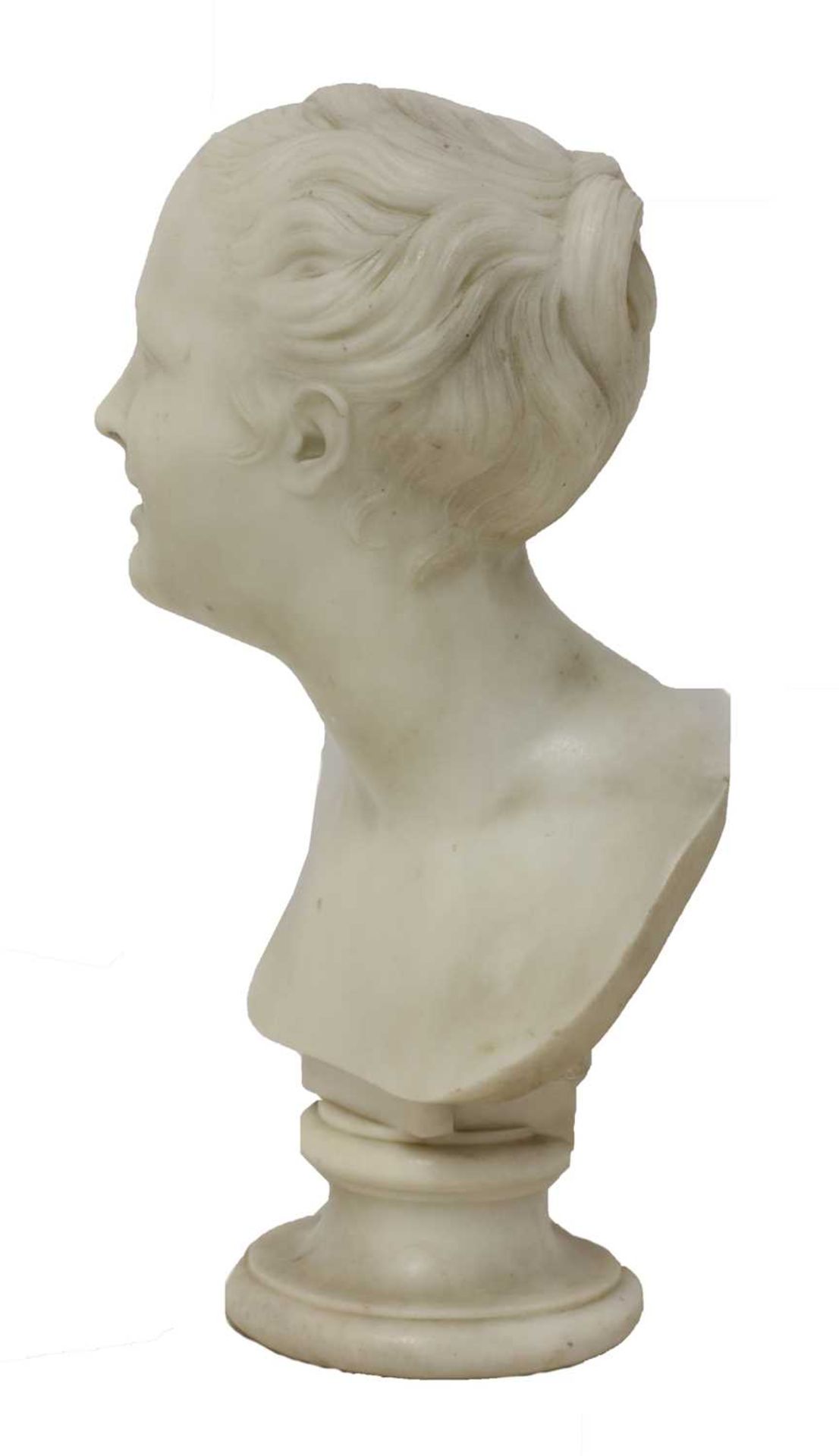 A white marble bust of a smiling young girl, - Image 3 of 5