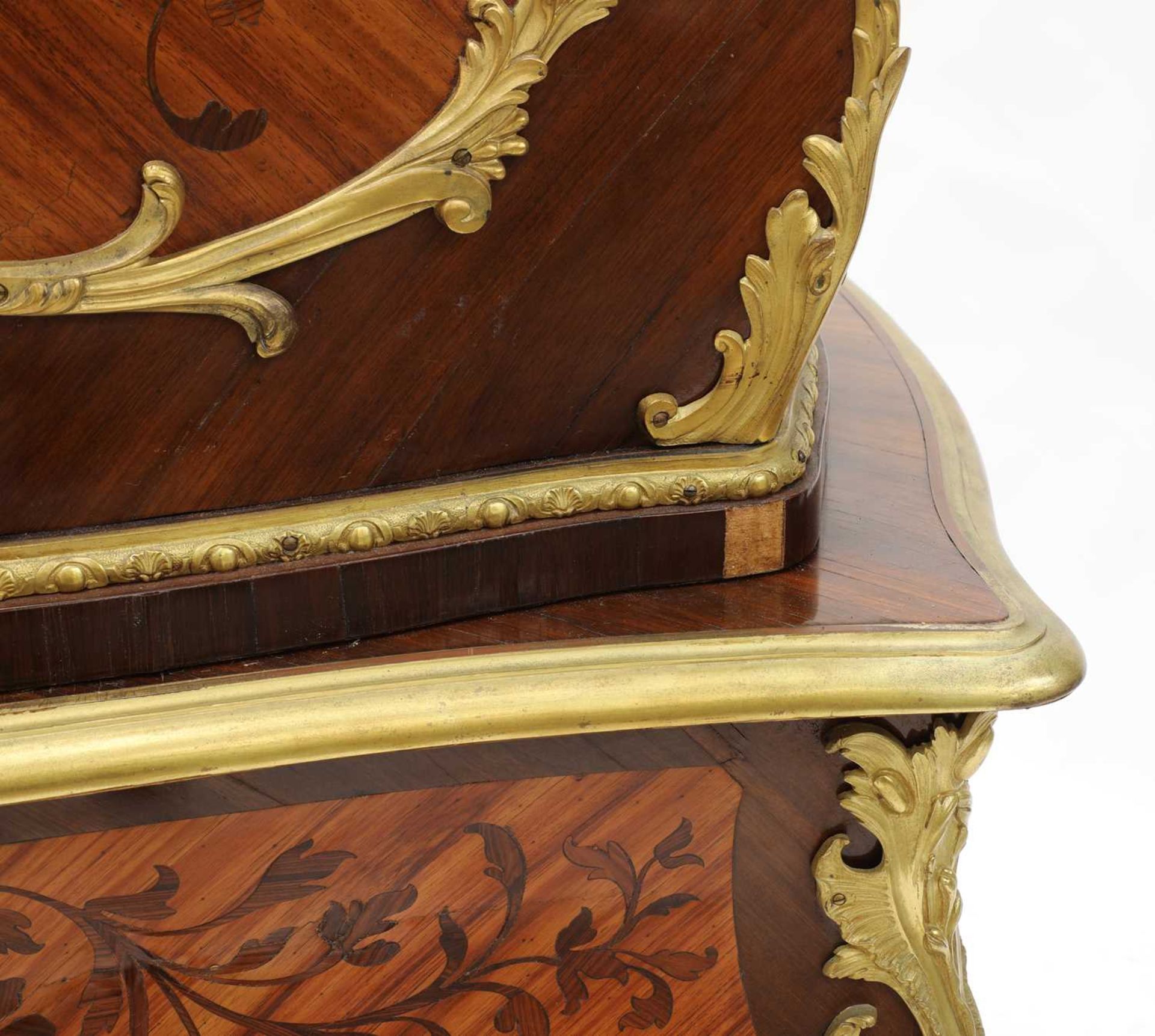 An extraordinary Louis XV-style rosewood marquetry and gilt-bronze writing table and cartonnier, - Image 9 of 11