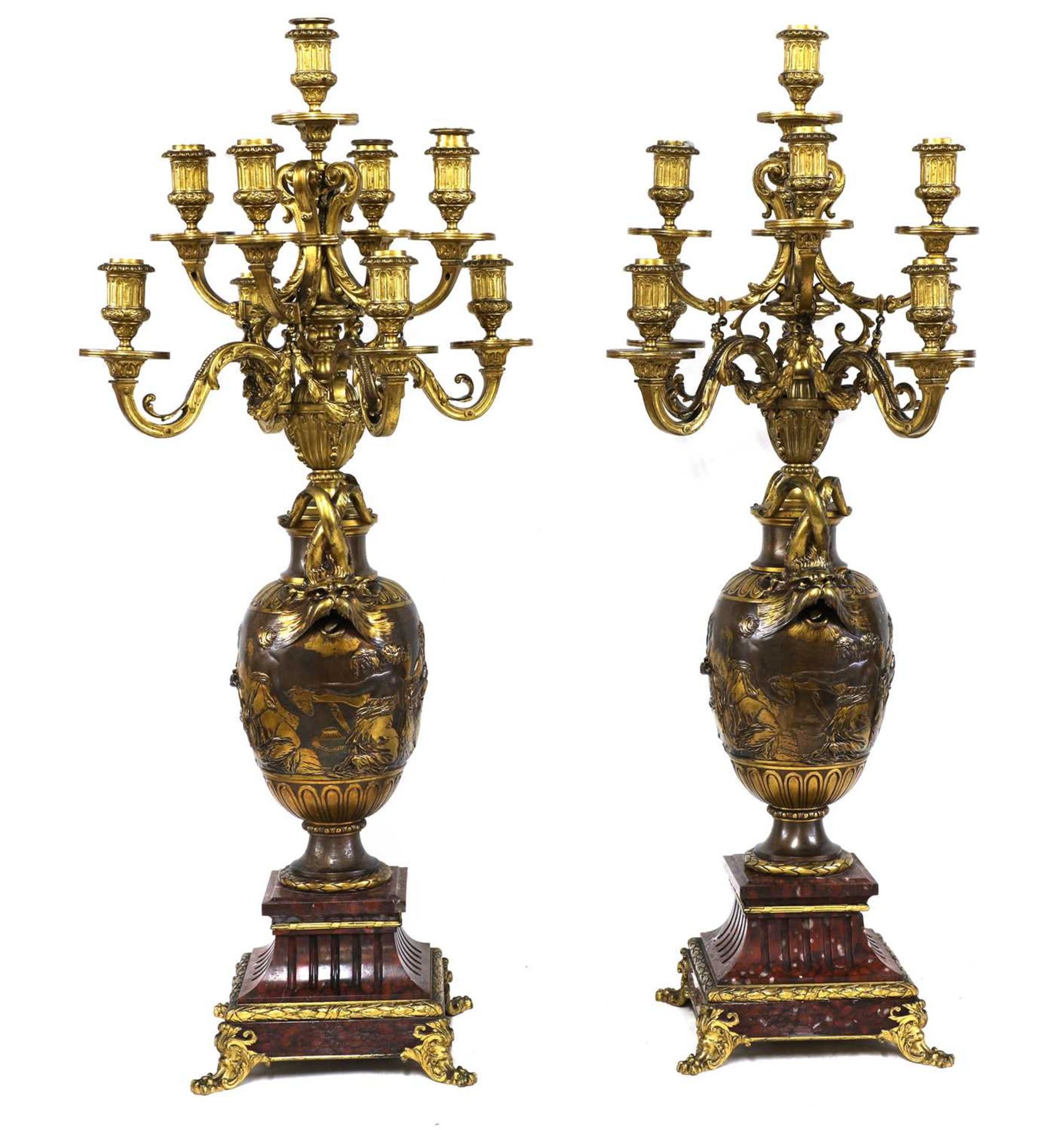 A pair of marble, gilt and patinated bronze candelabra, - Image 3 of 23