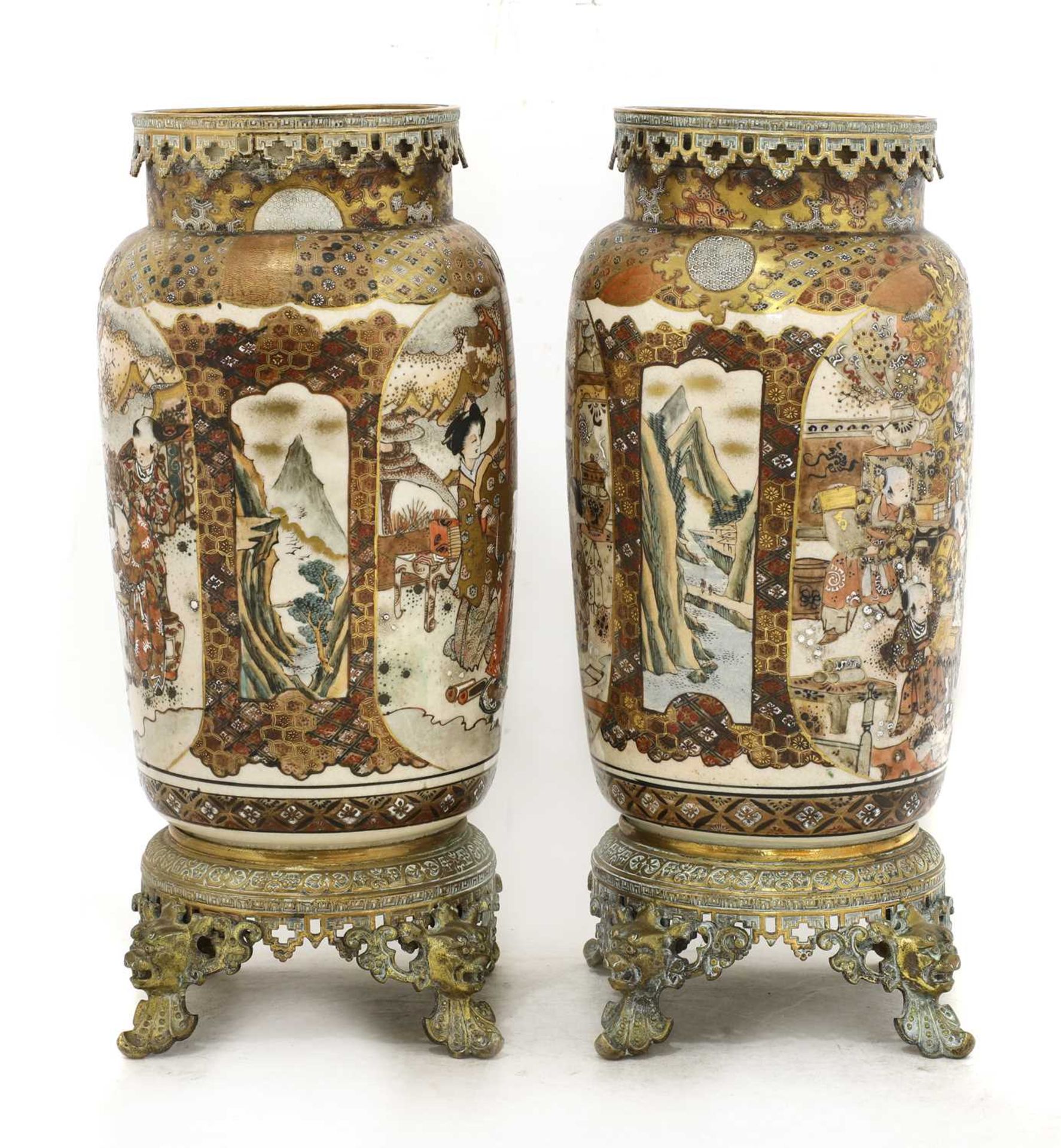 A pair of large Satsuma and gilt-metal mounted vases, - Image 2 of 4