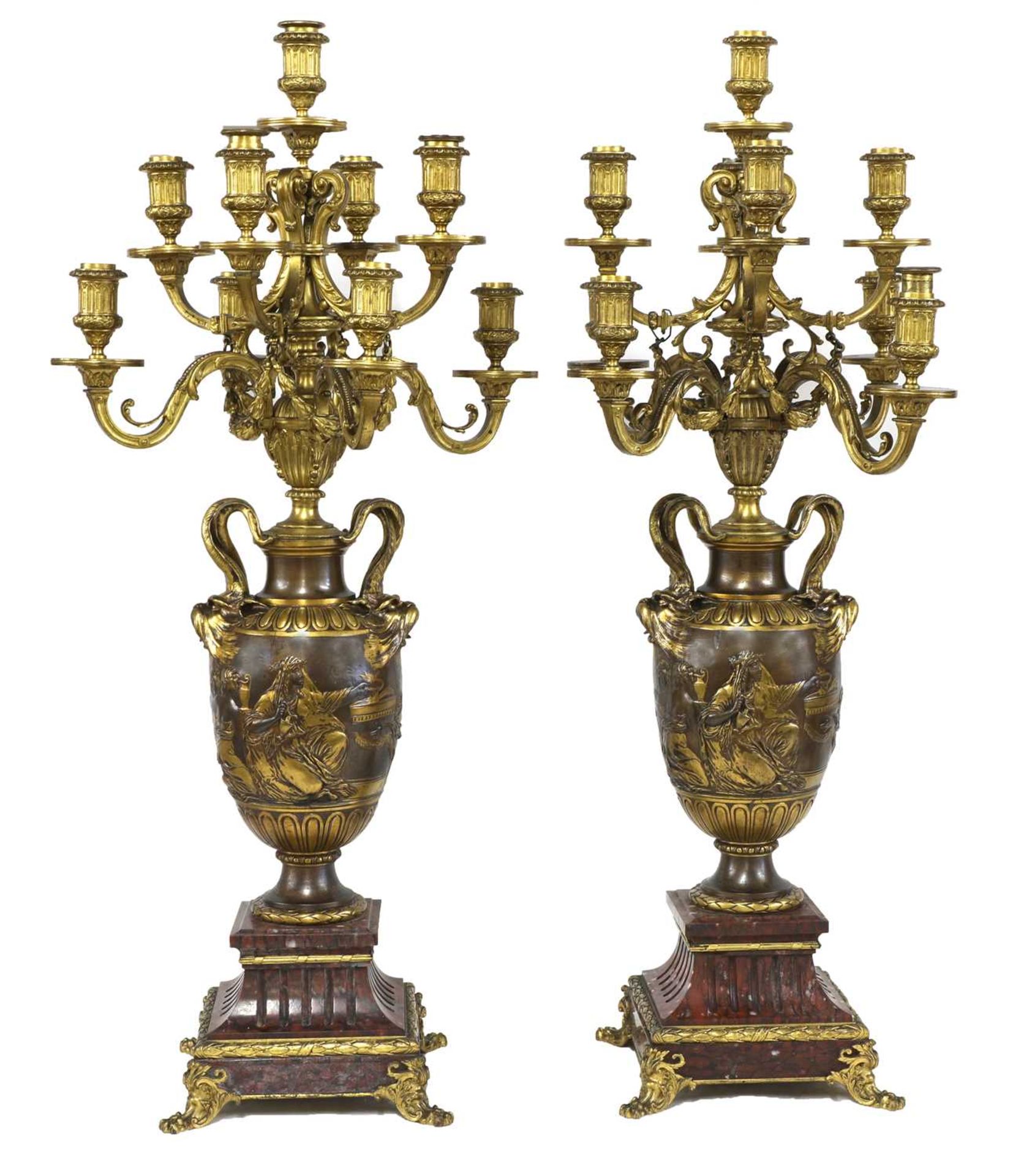 A pair of marble, gilt and patinated bronze candelabra, - Image 2 of 23