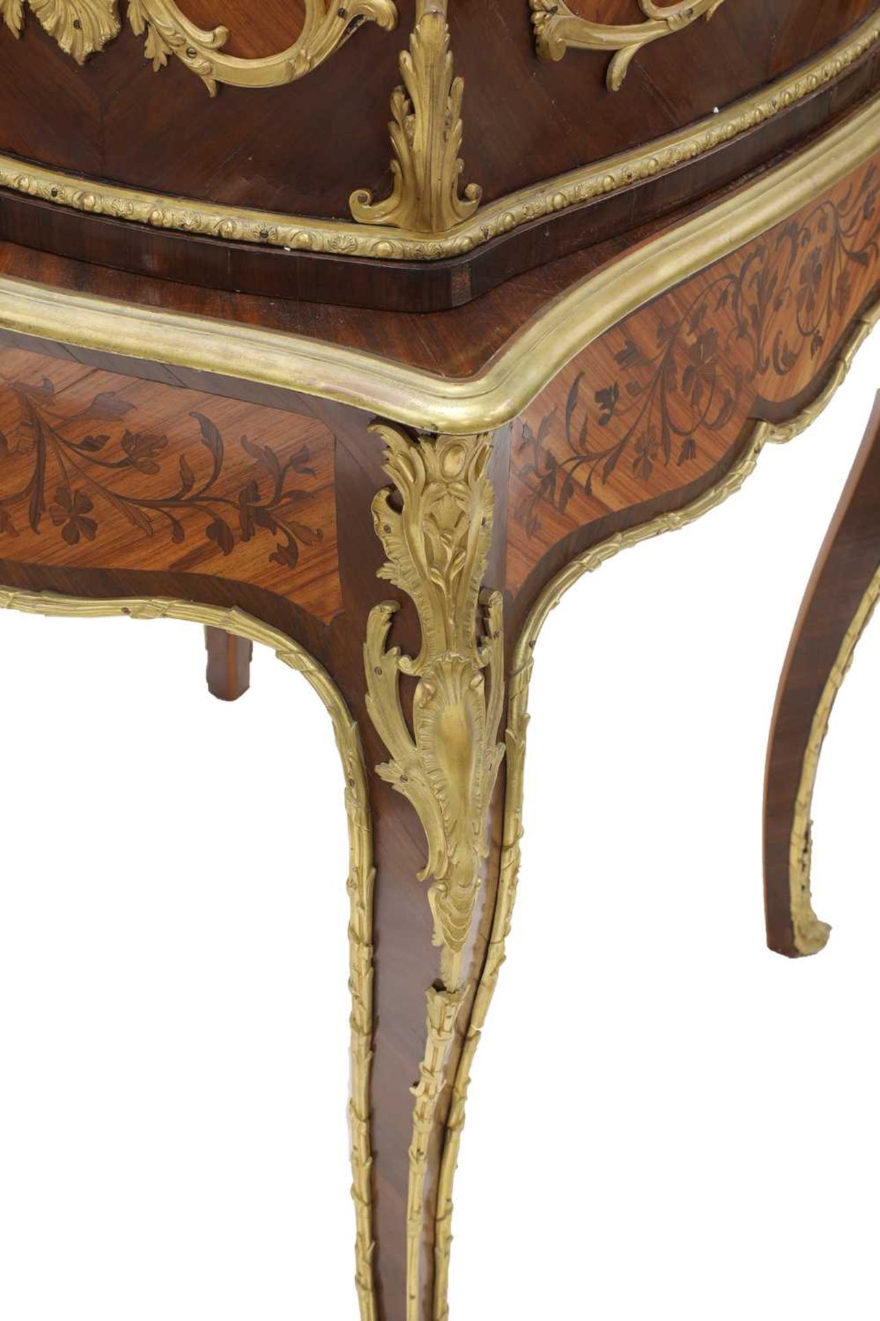 An extraordinary Louis XV-style rosewood marquetry and gilt-bronze writing table and cartonnier, - Image 7 of 11