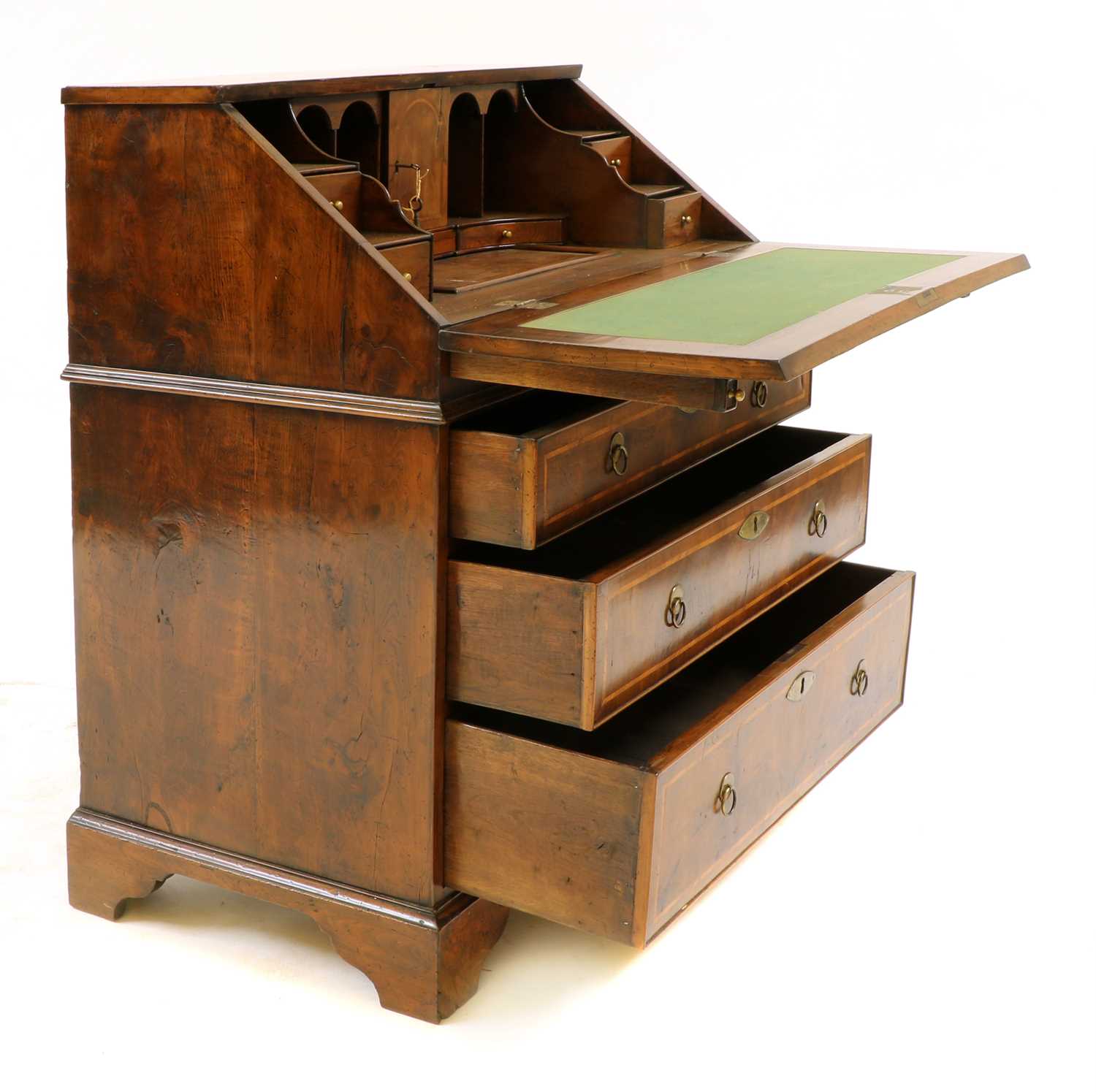 A yew, crossbanded and feather-banded bureau, - Image 3 of 5