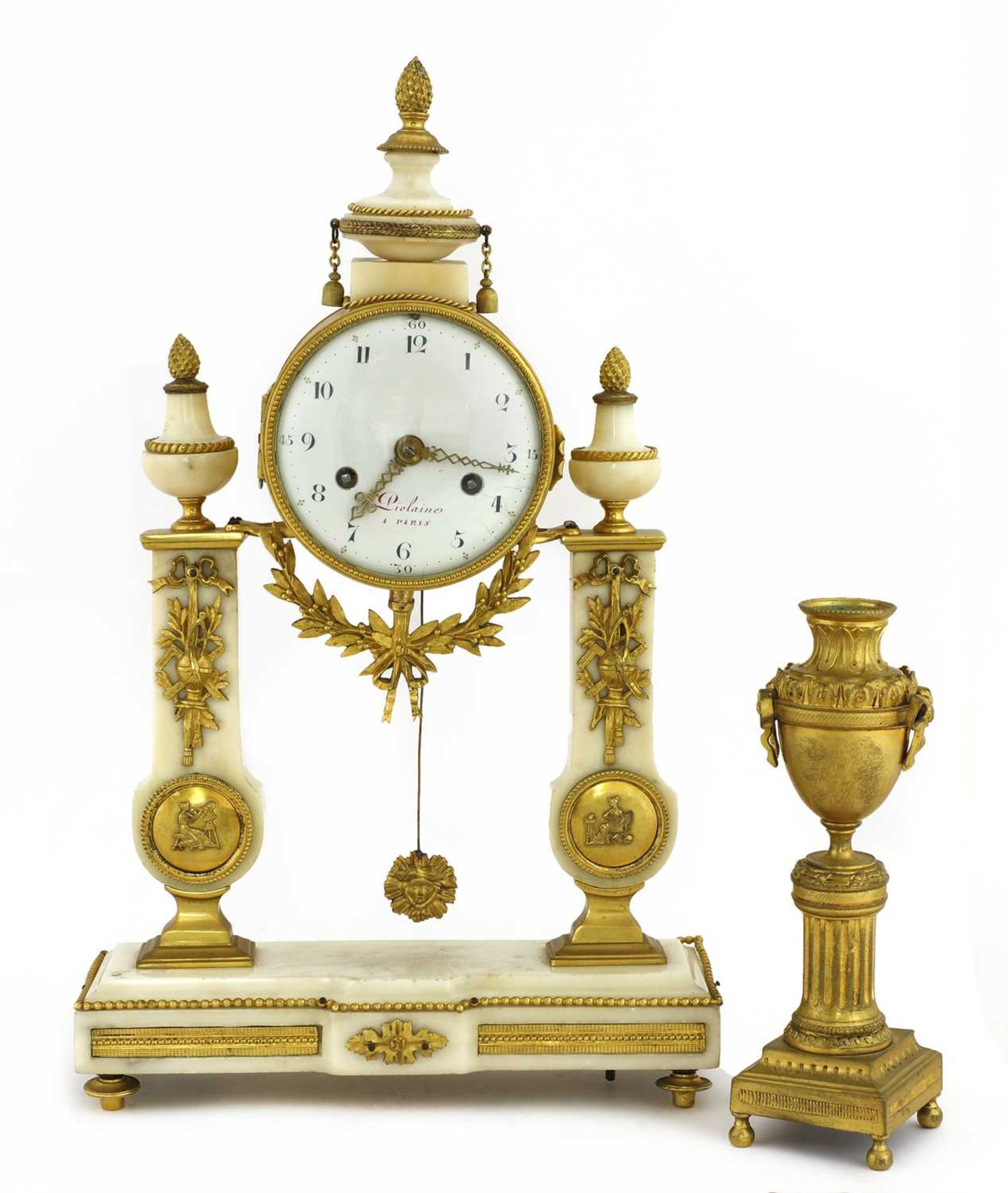 A French rococo-style marble and gilt-bronze mounted portico clock,